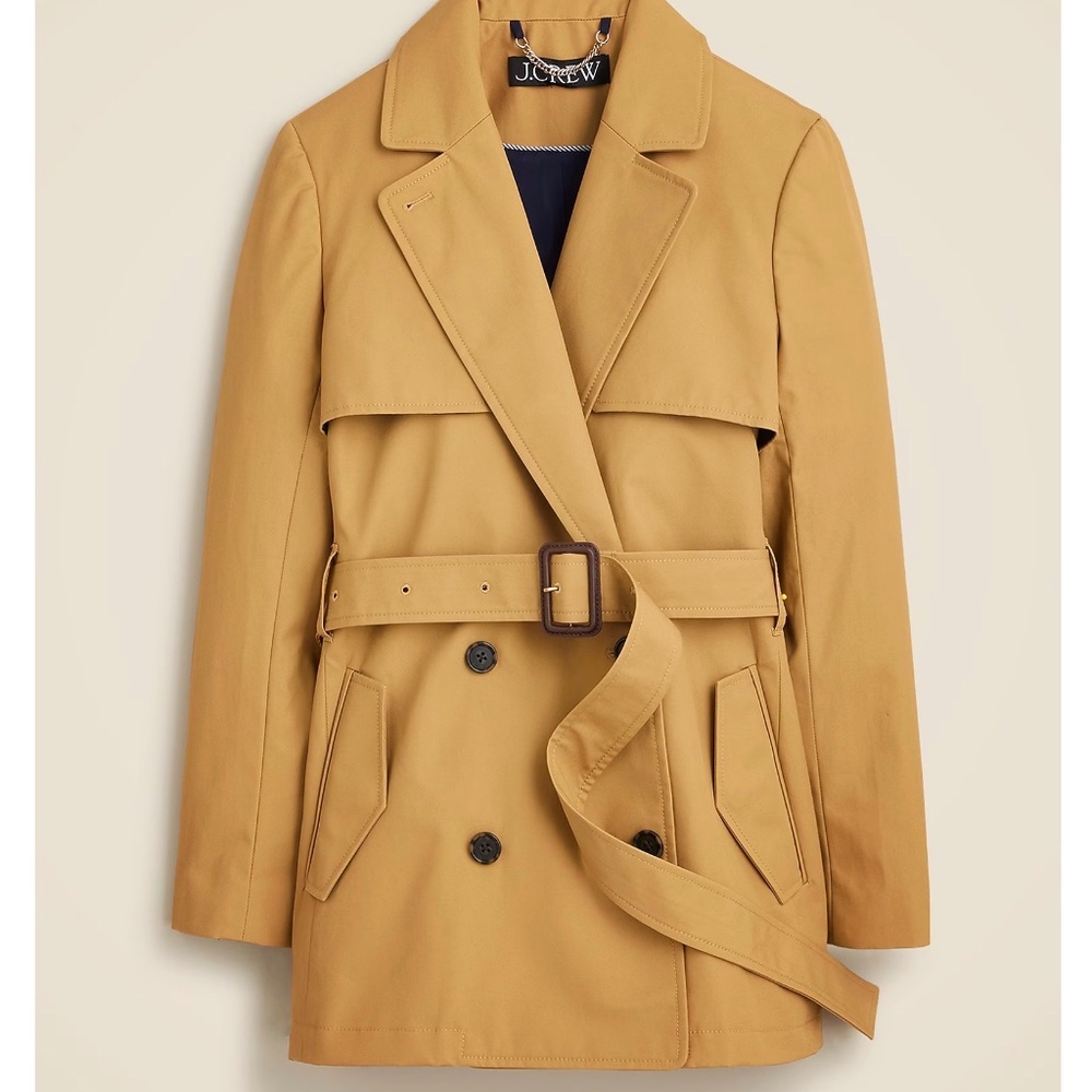 JCrew cropped icon trench coat in honey brown, size 2